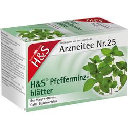 Eine Verpackung von Pfefferminzblätter-Tee für Magen-Darm-Beschwerden.
