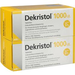 Zwei Schachteln Dekristol 1000 I.E. mit Vitamin D3 Tabletten.