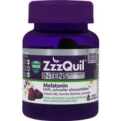 Lila Dose mit ZzzQuil Melatonin Weichgummis, hilft beim Einschlafen.